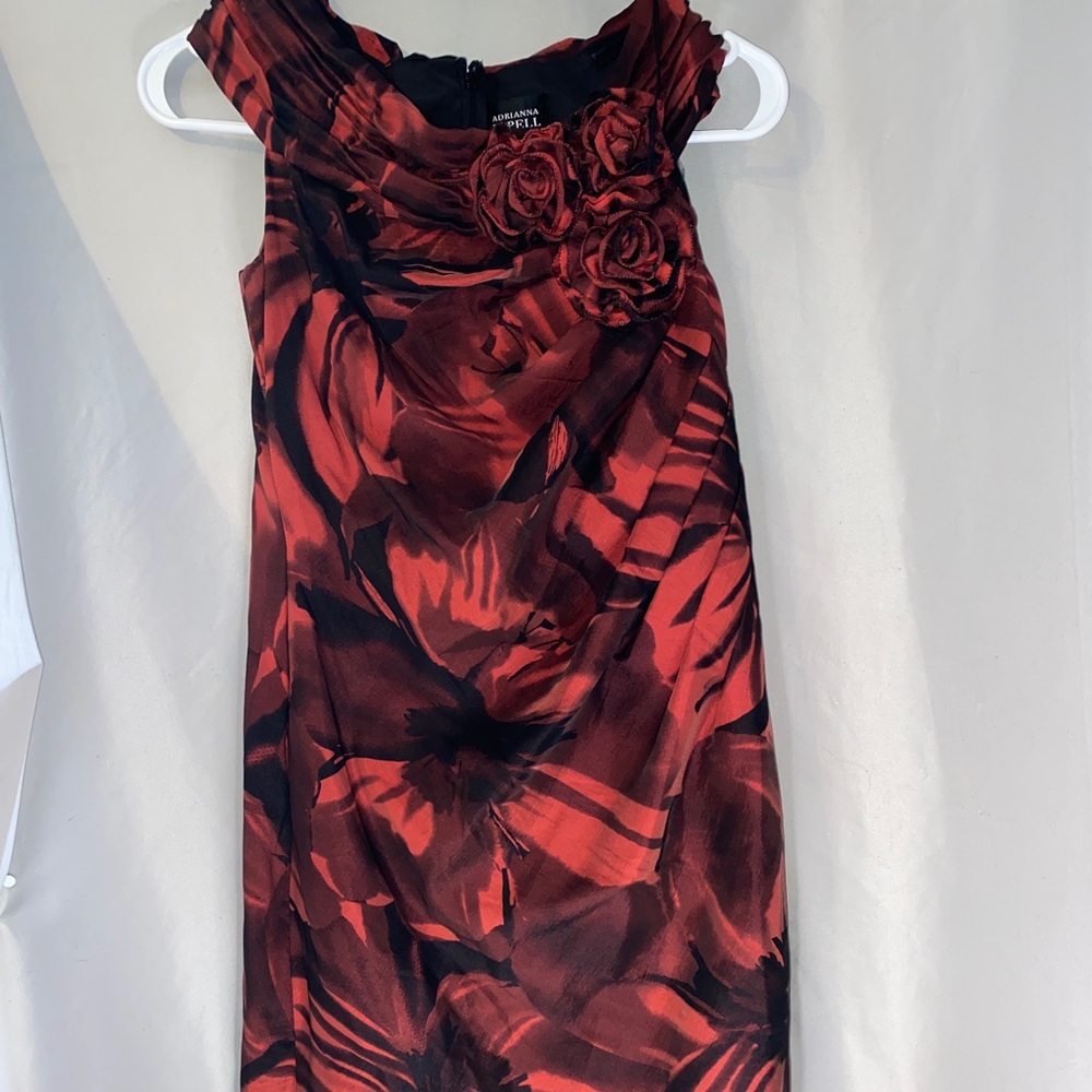 Adrianna papell red and black rosessheath dress. sz 4
